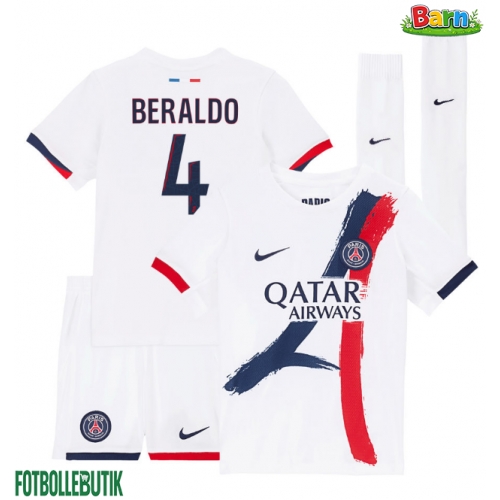 Paris Saint-Germain Lucas Beraldo #4 Bortaställ Barn 2025-26 Kortärmad (+ Korta byxor)